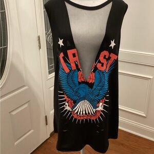 V-Neck Mesh Front Paint Graphic Sleeveless Top